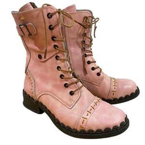 TMA EYES Women's Buckle Embellished Genuine Leather Hand-stitched Half-boot